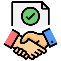illustration of two hands shaking in front of a paper with a checkmark on it